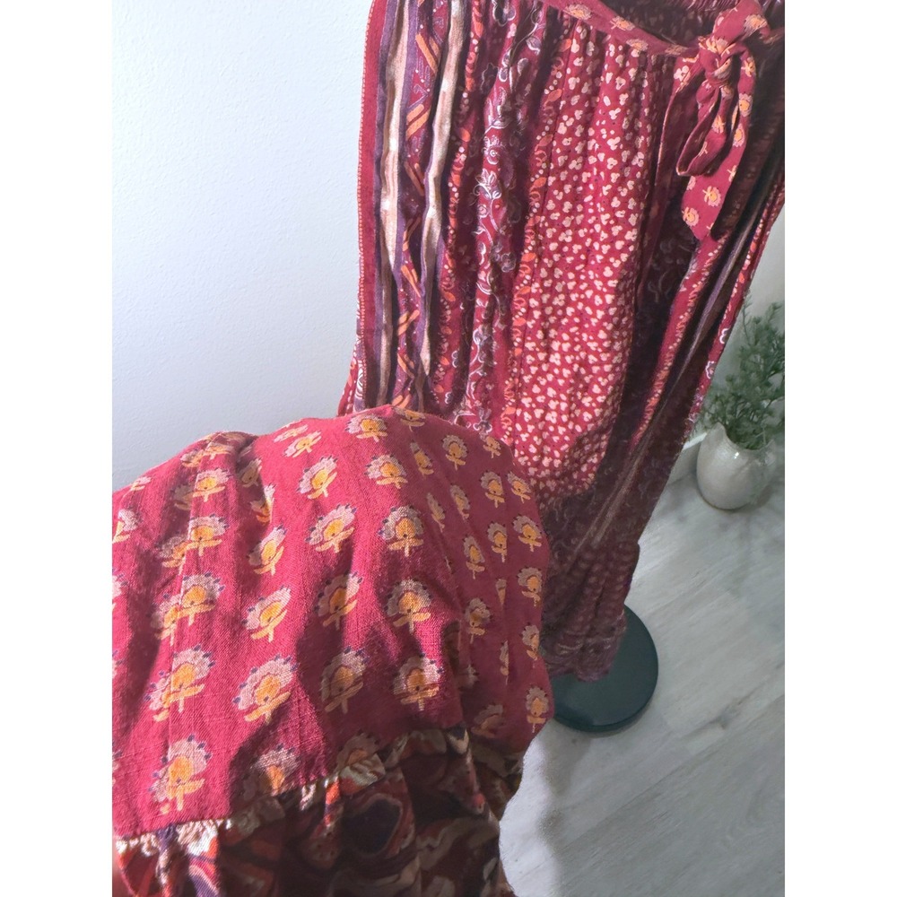 Patrons of Peace maxi tiered loose fit S/M boho hippie red paisley cotton knit s - Picture 5 of 7